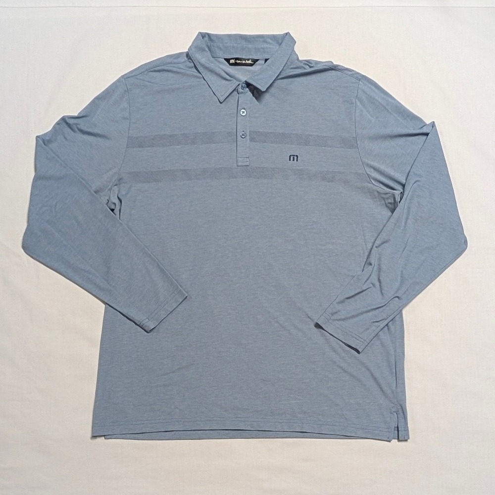 TravisMathew Mens XXL Long Sleeve Polo Shirt Blue Heathered Striped Golf Top